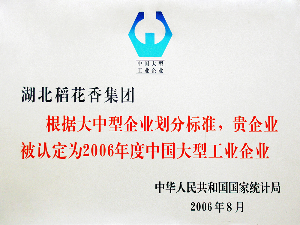 2006年8月，稻花香集團被國家統計局認定為”中國大型工業企業“